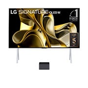 LG Първият в света True Wireless 97-инчов телевизор LG SIGNATURE OLED M3 с 4K 120Hz видео и аудио трансфер , Изглед отпред с LG OLED M3 и Zero Connect Box отдолу, емблема 10 години OLED №1 в света, LG OLED evo и логото на 5-годишна грижа за панела на екрана, OLED97M39LA, thumbnail 1