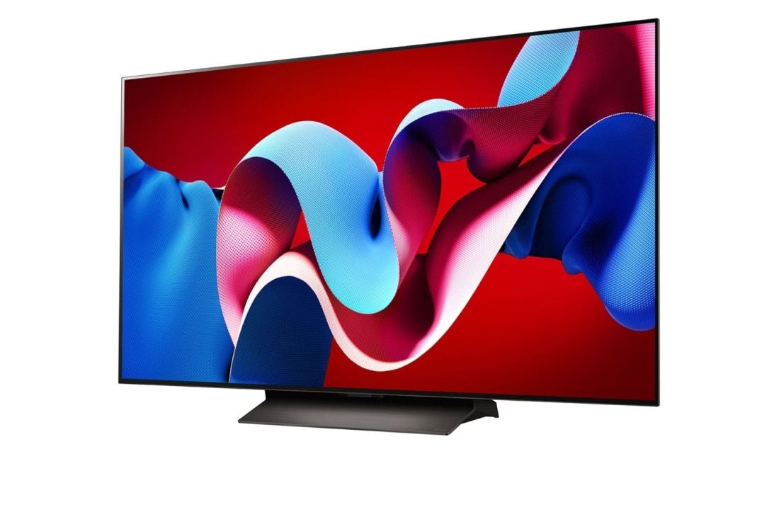 LG OLED evo AI C4 77-инчов 4K смарт телевизор 2024, Леко наклонен ляв страничен изглед на телевизор OLED evo на LG, OLED C4, OLED77C41LA, thumbnail 5