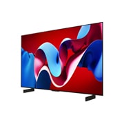 LG OLED evo AI C4 42-инчов 4K смарт телевизор 2024, Леко наклонен ляв страничен изглед на телевизор OLED evo на LG, OLED C4, OLED42C41LA, thumbnail 3