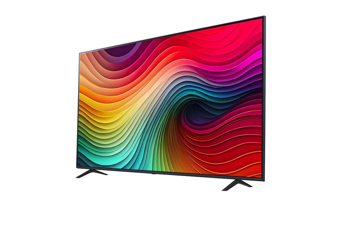 LG 75 инчов LG NanoCell AI NANO81 4K смарт TV 2024, Ляв страничен изглед, под лек ъгъл, на LG NanoCell TV, NANO80, 75NANO81T3A, thumbnail 3