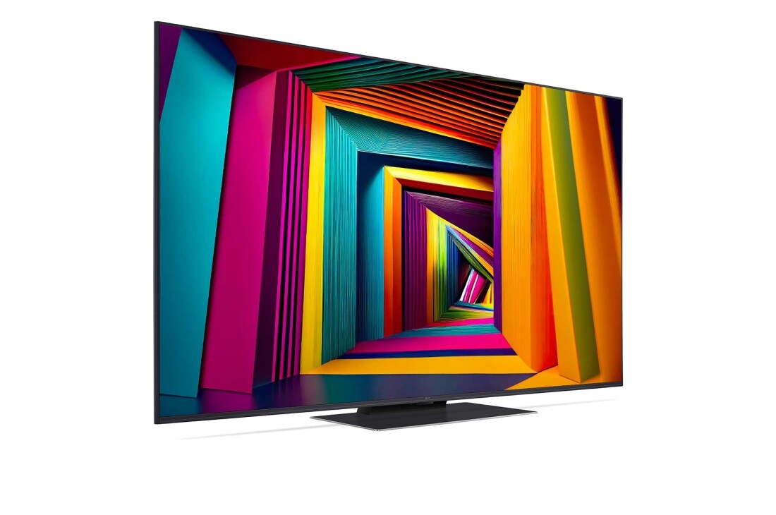 LG 55-инчов LG UHD AI UT91 4K Smart TV 2024, Ляв страничен изглед, под лек ъгъл, на LG UHD TV, UT90, 55UT91003LA, thumbnail 2