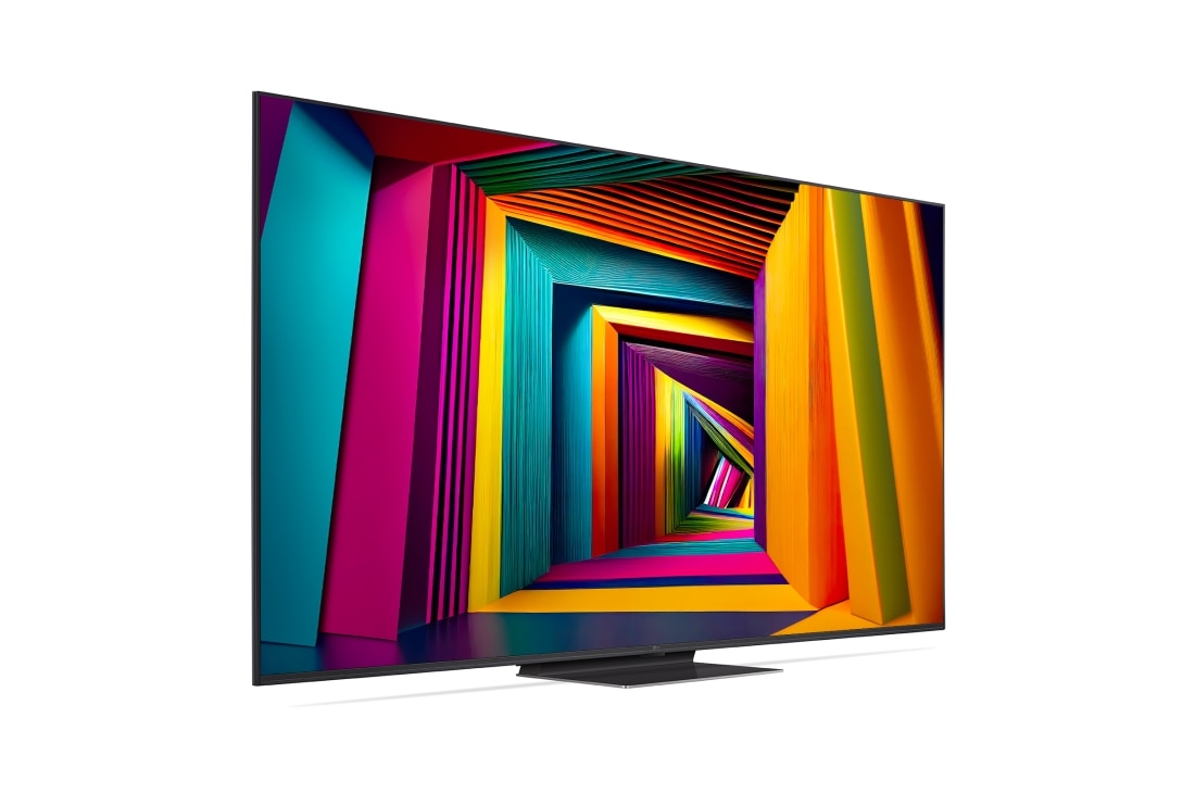 LG 75-инчов LG UHD UT91 4K Smart TV 2024, Ляв страничен изглед, под лек ъгъл, на LG UHD TV, UT90, 75UT91003LA, thumbnail 2