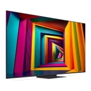 LG 75-инчов LG UHD UT91 4K Smart TV 2024, Ляв страничен изглед, под лек ъгъл, на LG UHD TV, UT90, 75UT91003LA, thumbnail 2