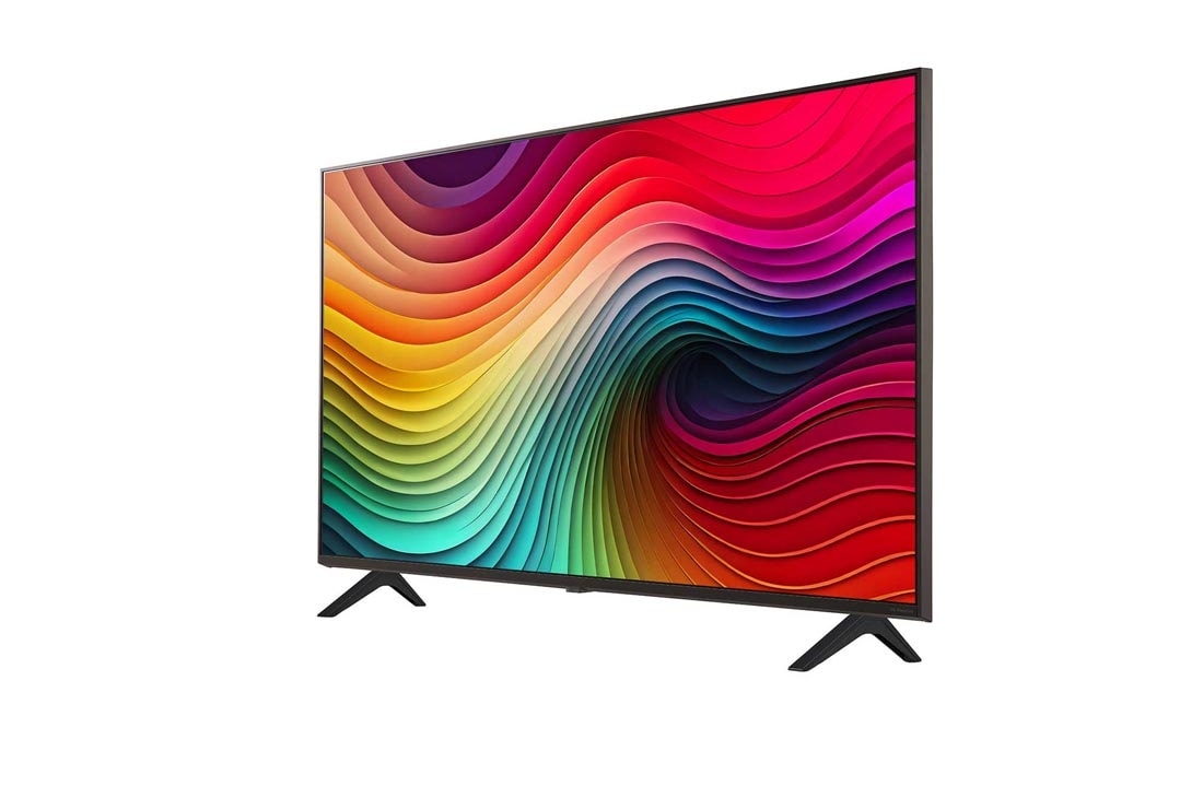 LG 43 инчов LG NanoCell AI NANO82 4K смарт TV 2024, Ляв страничен изглед, под лек ъгъл, на LG NanoCell TV, NANO82, 43NANO82T3B, thumbnail 3