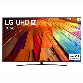 Изглед отпред на LG UHD TV, UT81 с текст на LG UHD AI ThinQ и 2024 на екрана1
