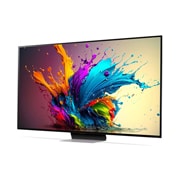 LG 75-инчов LG QNED AI QNED91 4K Smart TV 2024, Ляв страничен изглед, под лек ъгъл, на LG QNED TV, QNED91, 75QNED91T3A, thumbnail 2