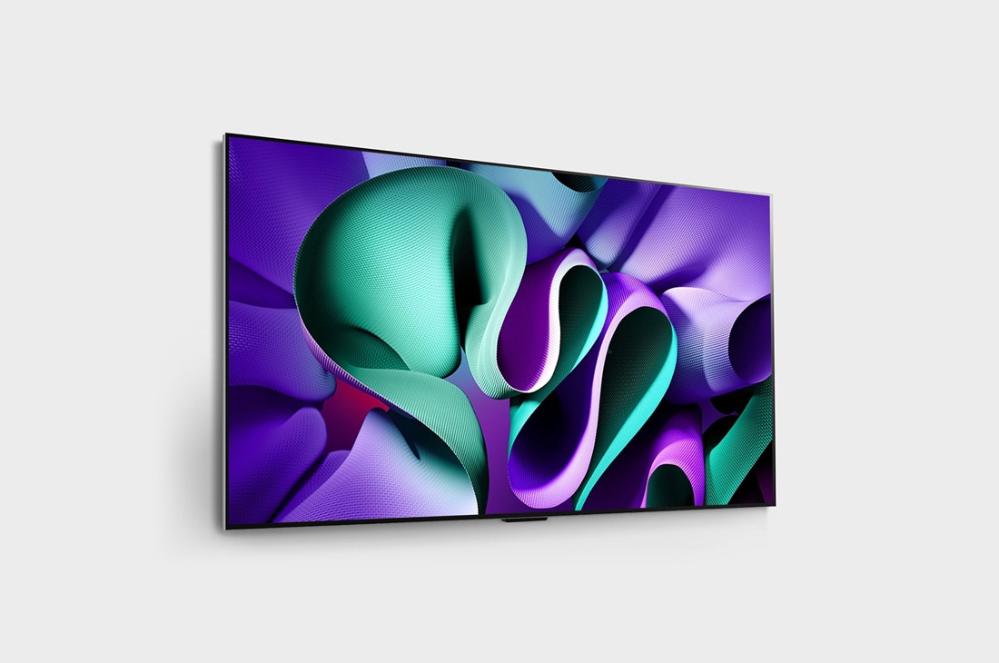 LG True Wireless 97-инчов телевизор LG SIGNATURE OLED M4 с 4K 120Hz видео и аудио трансфер , Изглед от въздуха на ултратънкия горен ръб на LG OLED M4 на стойката, OLED97M49LA, thumbnail 5