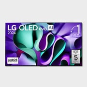 LG Първият в света True Wireless 83-инчов телевизор LG OLED evo AI M4 с 4K 144Hz видео и аудио трансфер , Изглед отпред на телевизора LG OLED evo, OLED M4, емблемата на 11 години OLED номер 1 в света, логото на webOS Re:New Program и Zero Connect Box с 4K 144Hz безжичен пренос на видео и аудио, свързана к, OLED83M49LA, thumbnail 1