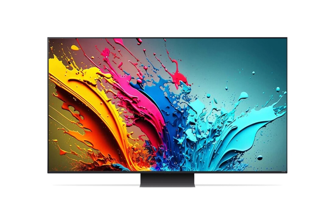 LG 65-инчов LG QNED AI QNED87 4K Smart TV 2024, Изглед отпред на LG QNED TV, QNED87 с текст LG QNED, 2024, и логото на webOS Re:New Program на екрана, 65QNED87T3B, thumbnail 2