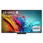 LG 65-инчов LG QNED AI QNED87 4K Smart TV 2024, Изглед отпред на LG QNED TV, QNED87 с текст LG QNED, 2024, и логото на webOS Re:New Program на екрана, 65QNED87T3B, thumbnail 1