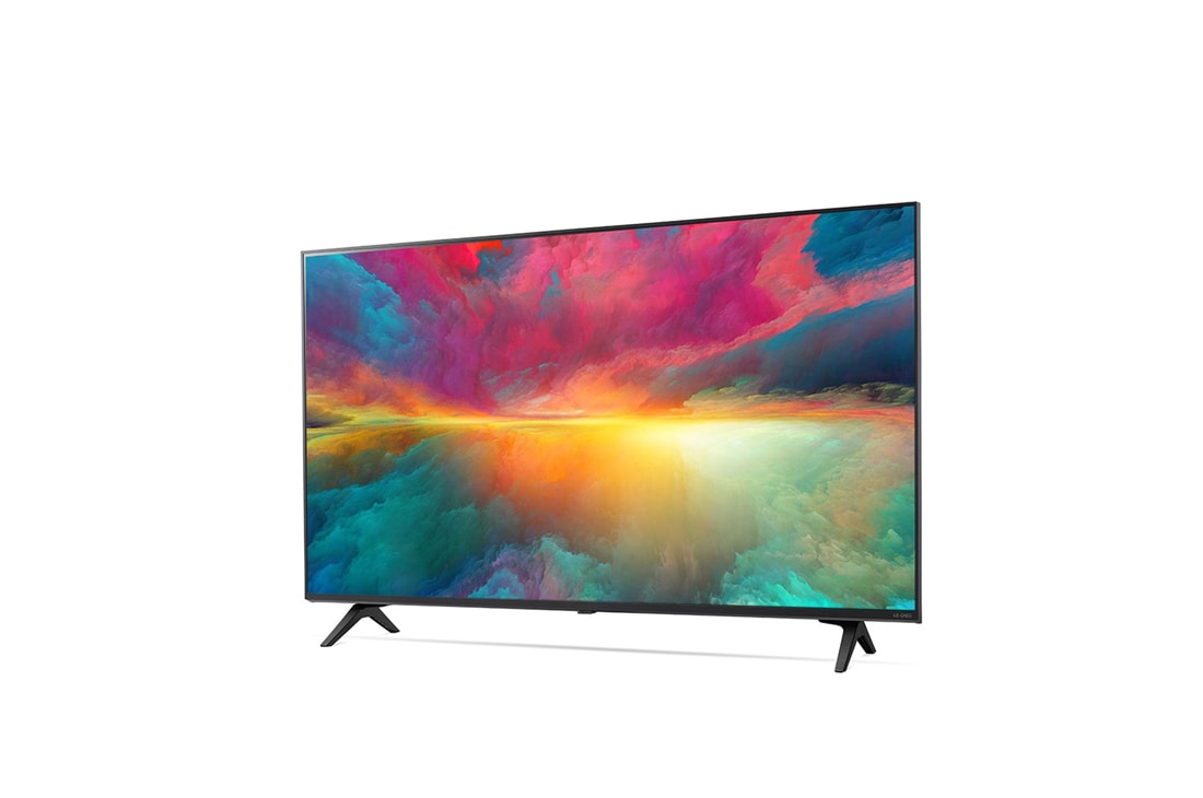 LG 43-инчов LG QNED77 4K смарт телевизор от 2023 година, изглед отстрани под ъгъл 30 градуса със запълващо изображение, 43QNED773RB, thumbnail 2