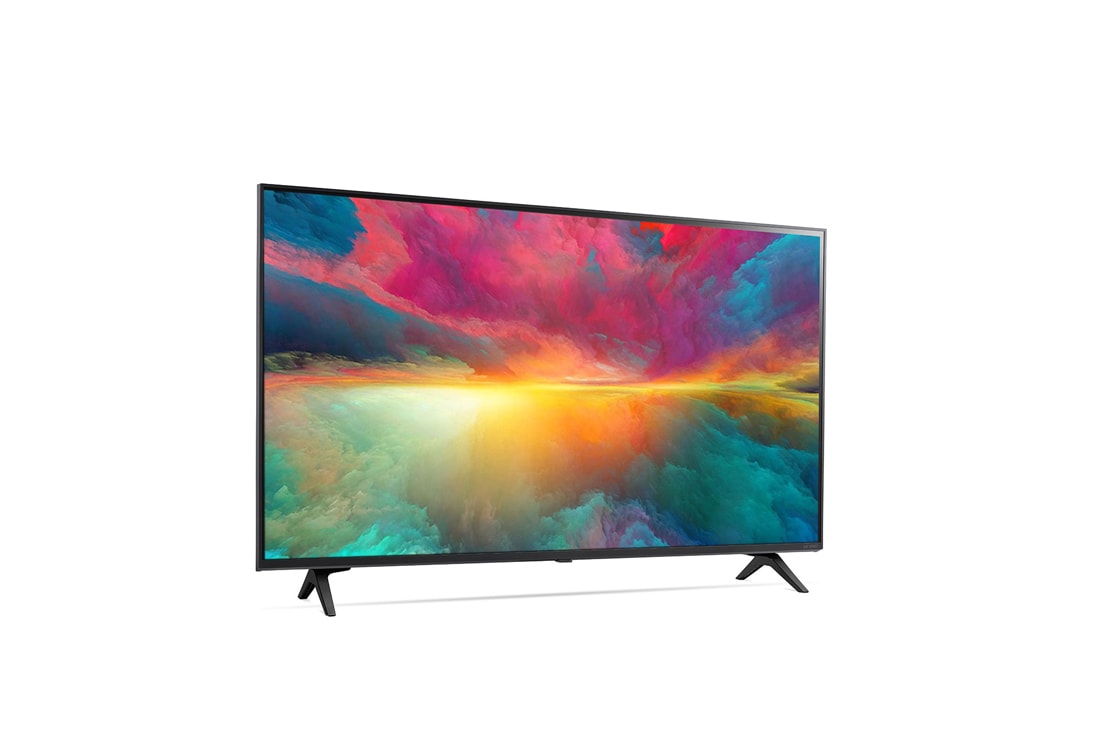 LG 43-инчов LG QNED77 4K смарт телевизор от 2023 година, изглед отстрани под ъгъл 30 градуса със запълващо изображение, 43QNED773RB, thumbnail 6