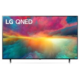 Een vooraanzicht van de LG QNED TV met invulbeeld en productlogo op2