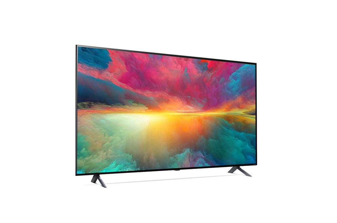 LG 75-инчов LG QNED77 4K смарт телевизор от 2023 година, изглед отстрани под ъгъл 30 градуса със запълващо изображение, 75QNED773RB, thumbnail 6