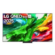 LG 86 инчов LG QNED evo AI QNED86 4K Smart TV 2025, Изглед отпред на LG QNED evo TV, лого LG QNED evo Al Logo в горния ъгъл. LG QNED evo показва цветни текстури на бои, които се съчетават., 86QNED86A3A, thumbnail 1