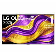 LG 65-инча LG OLED evo AI G5 4K Smart TV 2025, Преден изглед на LG OLED evo AI G5 4K Smart TV. На екрана са поставени емблемата 12 години OLED №1 в света и логото LG OLED evo AI 2025., OLED65G51LW, thumbnail 1