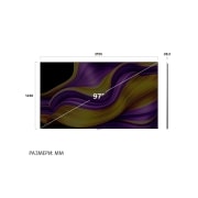 LG 97 инча LG OLED evo AI G5 4K Smart TV 2025, Преден и страничен изглед на LG OLED evo AI G5 4K Smart TV, показващ размерите му по дължина, ширина, височина и дълбочина., OLED97G51LW, thumbnail 4