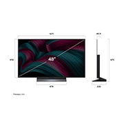 LG 48 инча LG OLED evo AI C5 4K Smart TV 2025, Преден и страничен изглед на LG OLED evo AI C5 4K Smart TV, показващ размерите му по дължина, ширина, височина и дълбочина., OLED48C51LA, thumbnail 4
