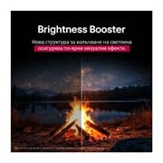 LG 42 инча LG OLED evo AI C5 4K Smart TV 2025, Alpha 9 AI Processor Gen8 светва в различни нюанси на синьото и от него излизат светлинни лъчи, които подчертават схемите му. Виждат се статистическите данни за производителността. 1,7 пъти по-голяма , OLED42C51LA, thumbnail 6