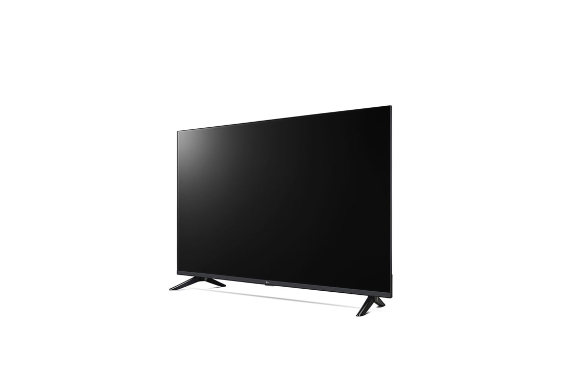 LG 43-инчов LG HD LR60 Smart TV AI 2024, LG AI Magic Remote în prim-plan. Pictograma cu butonul AI este evidențiată. În fundal este LG webOS UI. Cursorul mouse-ului arată că telecomandă este utilizată. Textul explică cum funcțiile telecomenz, 43LR60006LA, thumbnail 4