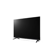 LG 43-инчов LG HD LR60 Smart TV AI 2024, LG AI Magic Remote în prim-plan. Pictograma cu butonul AI este evidențiată. În fundal este LG webOS UI. Cursorul mouse-ului arată că telecomandă este utilizată. Textul explică cum funcțiile telecomenz, 43LR60006LA, thumbnail 4