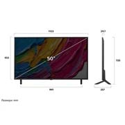 LG 50 инчов LG QNED AI QNED80 4K Smart TV 2025, Преден и страничен изглед на LG QNED AI 4K Smart TV, показващ размерите му по дължина, ширина, височина и дълбочина., 50QNED80A3A, thumbnail 4