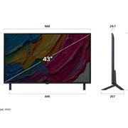 LG 43 инчов LG QNED AI QNED80 4K Smart TV 2025, Преден и страничен изглед на LG QNED AI 4K Smart TV, показващ размерите му по дължина, ширина, височина и дълбочина., 43QNED80A3A, thumbnail 4