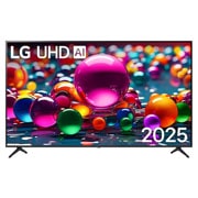 LG 86 инчов LG UHD AI UA75 4K Smart TV 2025, Преден изглед на UHD телевизор, лого LG UHDl Al в горния ъгъл. LG UHD TV показва цветни текстури на бои, които се съчетават., 86UA75006LA, thumbnail 1