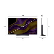 LG 48 инча LG OLED evo AI G5 4K Smart TV 2025, Prikaz sa prednje i bočne strane LG OLED evo AI G5 4K pametnog televizora koji prikazuje njegove dimenzije dužine, širine, visine i dubine., OLED48G53LS, thumbnail 3