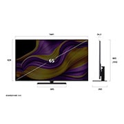 LG 65 инча LG OLED evo AI G5 4K Smart TV 2025, Prikaz sa prednje i bočne strane LG OLED evo AI G5 4K pametnog televizora koji prikazuje njegove dimenzije dužine, širine, visine i dubine., OLED65G53LS, thumbnail 4