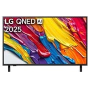 LG 43 инчов LG QNED AI QNED82 4K Smart TV 2025, Изглед отпред на LG QNED TV, лого LG QNED evo Al Logo в горния ъгъл. LG QNED TV показва цветни текстури на бои, които се съчетават., 43QNED82A3B, thumbnail 1
