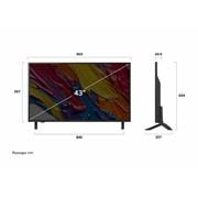 LG 43 инчов LG QNED AI QNED82 4K Smart TV 2025, Преден и страничен изглед на LG QNED AI 4K Smart TV, показващ размерите му по дължина, ширина, височина и дълбочина., 43QNED82A3B, thumbnail 4