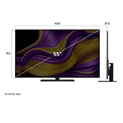 LG 55 инча LG OLED evo AI G5 4K Smart TV 2025, Prikaz sa prednje i bočne strane LG OLED evo AI G5 4K pametnog televizora koji prikazuje njegove dimenzije dužine, širine, visine i dubine., OLED55G53LS, thumbnail 4