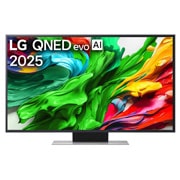LG 50 инчов LG QNED evo AI QNED87 4K Smart TV 2025, Изглед отпред на LG QNED evo TV, лого LG QNED evo Al Logo в горния ъгъл. LG QNED evo показва цветни текстури на бои, които се съчетават., 50QNED87A3D, thumbnail 1