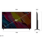 LG 55-инчов LG QNED AI QNED70 4K Smart TV 2025, Преден и страничен изглед на LG QNED AI QNED70 4K Smart TV, показващ размерите му по дължина, ширина, височина и дълбочина., 55QNED70A6A, thumbnail 3