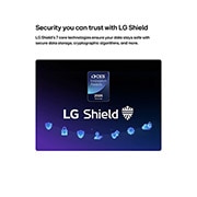 LG 43-инчов LG NANO 4K UHD AI NU80 Smart TV 2026, LG Shield, използван в LG NANO 4K UHD AI NU80, е показан с логото на LG Shield в центъра, икони за сигурност отдолу и почетният знак „CES Innovation Awards 2026“ отгоре, символизираща защита на даннит, 43NU800B3LC, thumbnail 7