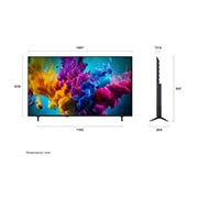LG 65-инчов LG QNED evo AI Mini LED QNED8M 4K Smart TV 2026, LG QNED evo AI Mini светодиод QNED8M, показан отпред и отстрани, подчертава 65" дисплей с ширина на екрана 1447 мм, височина на екрана 838 мм, височина със стойка 901 мм, дълбочина на профила 70,8 мм , 65QNED8MB6C, thumbnail 2