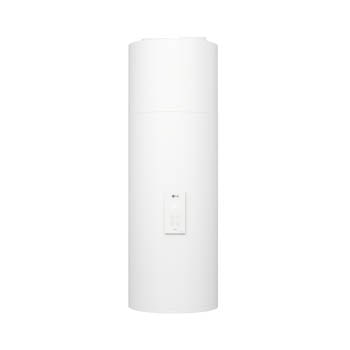 Предна гледка към термопомпения бойлер LG WH15ESF0.HA в бял цвят с дизайн за монтаж на стена.1