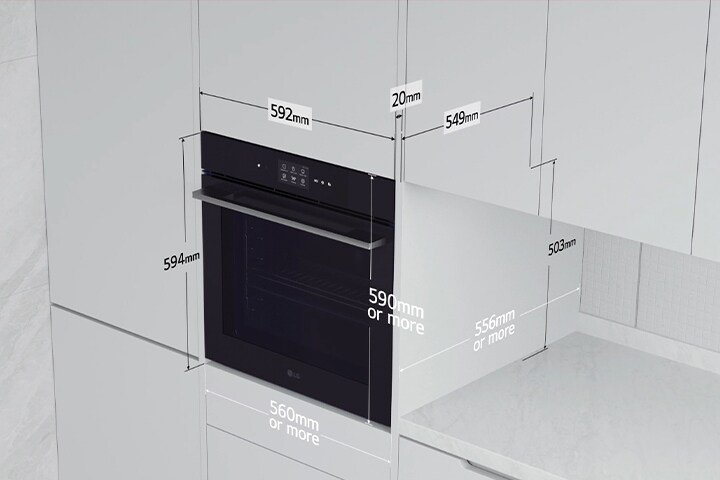 Видео, представящо размерите на LG фурна за вграждане.