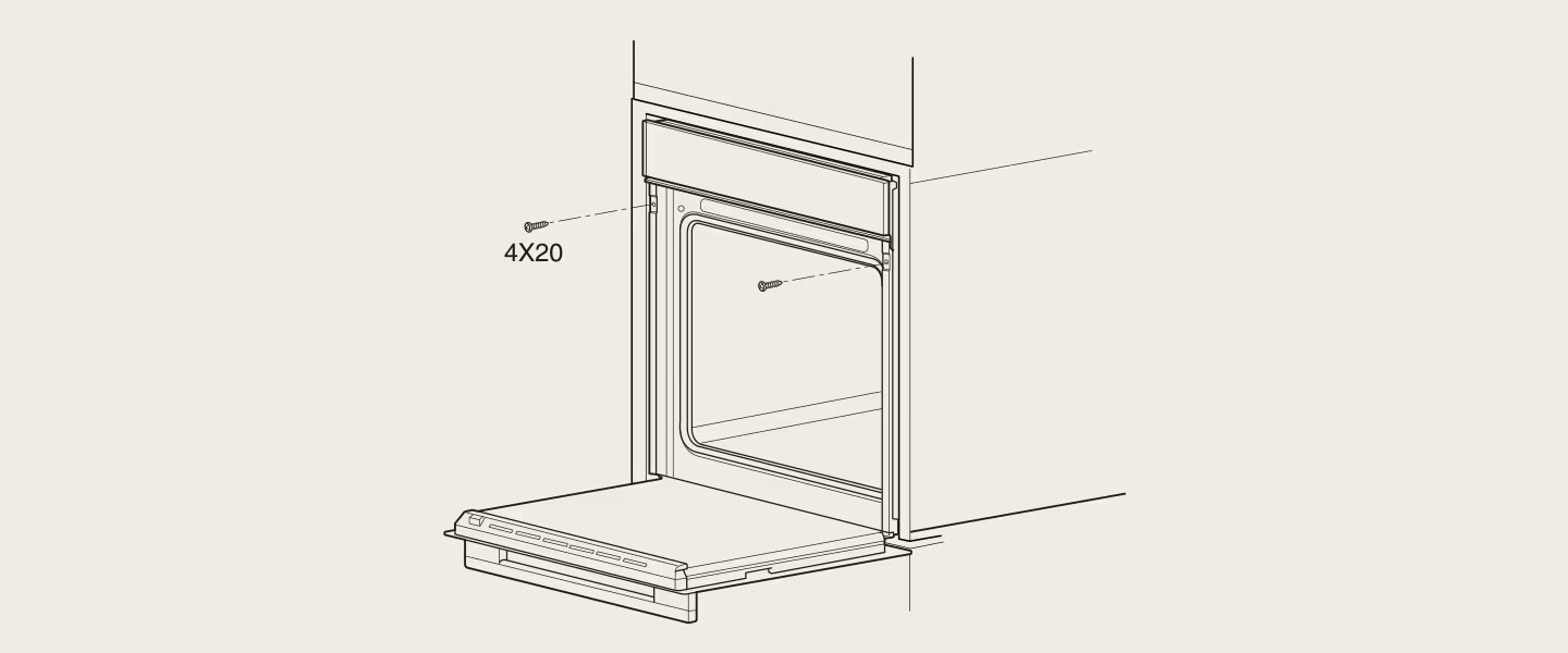 Ръководство, показващо частите, които трябва да бъдат фиксирани при монтажа на фурната.