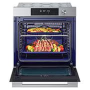 LG InstaView™ фурна за вграждане, EasyClean™ и ThinQ™ технология, 76L капацитет, LG фурна за вграждане, изгледна отгоре и отпред, с отворена врата, пълна със зеленчуци и месо, с капацитет 76 литра., WSED7612S, thumbnail 3