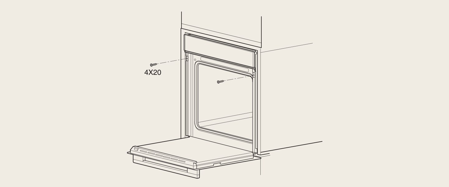 Ръководство, показващо частите, които трябва да бъдат фиксирани при монтажа на фурната.