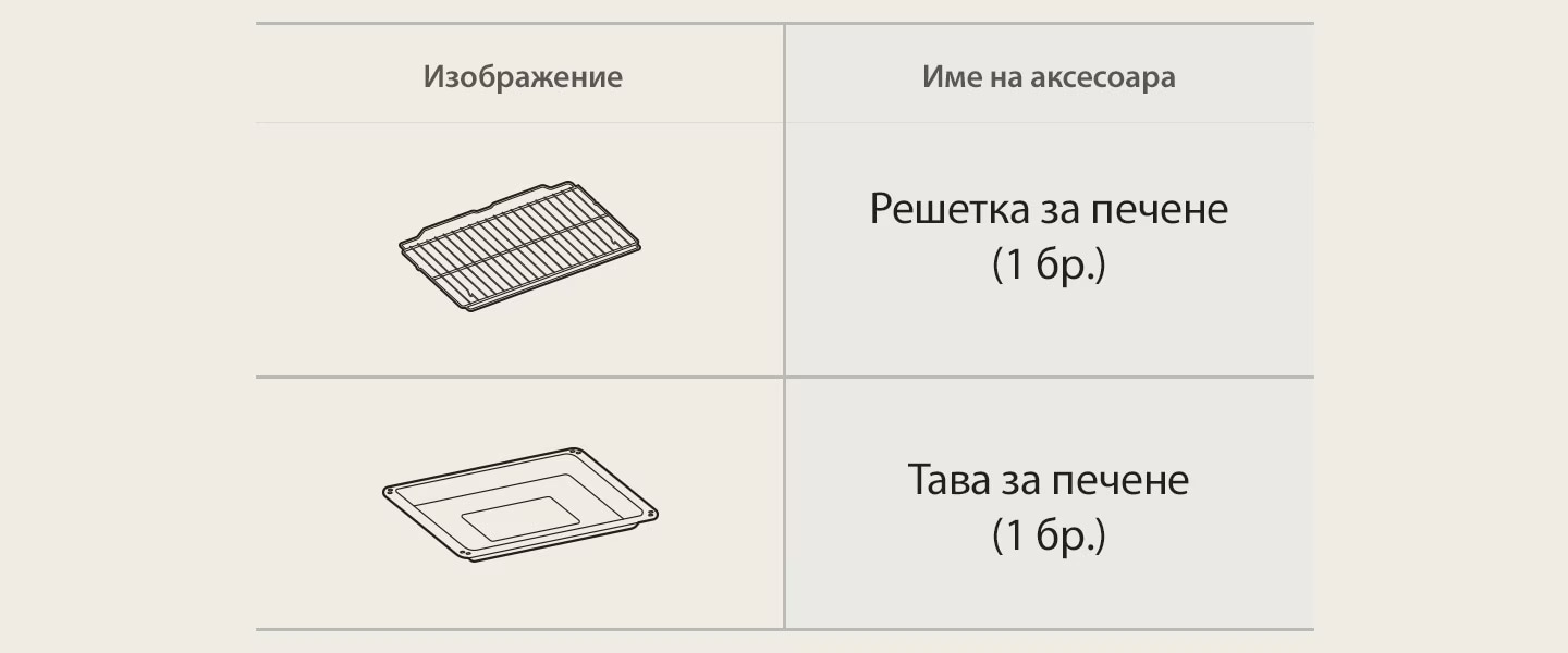 Изображение на аксесоари за фурната: решетка за печене и тава за печене
