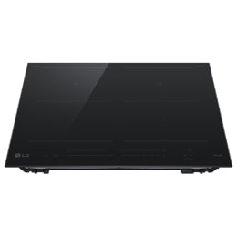 LG индукционен плот за вграждане CBIZ2437B.CBKQEUE в преден изглед отгоре, с черно стъклено покритие и 4 зони за готвене.