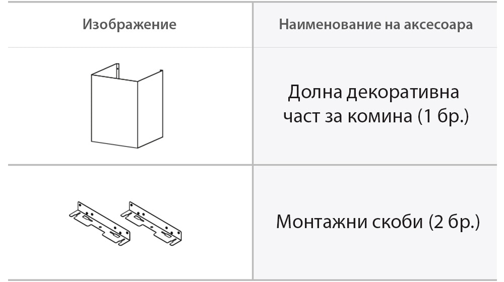 Това е илюстрация на долната декоративна част на комина (1 бр.), която представлява аксесоар към абсорбатора.
