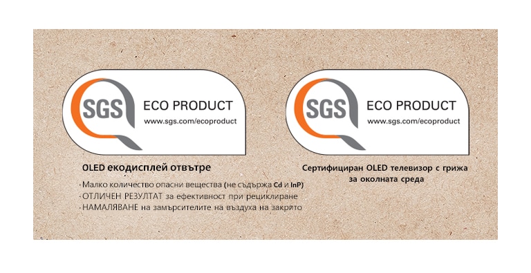 Лого на сертификата от SGS върху OLED панелите и OLED телевизорите.