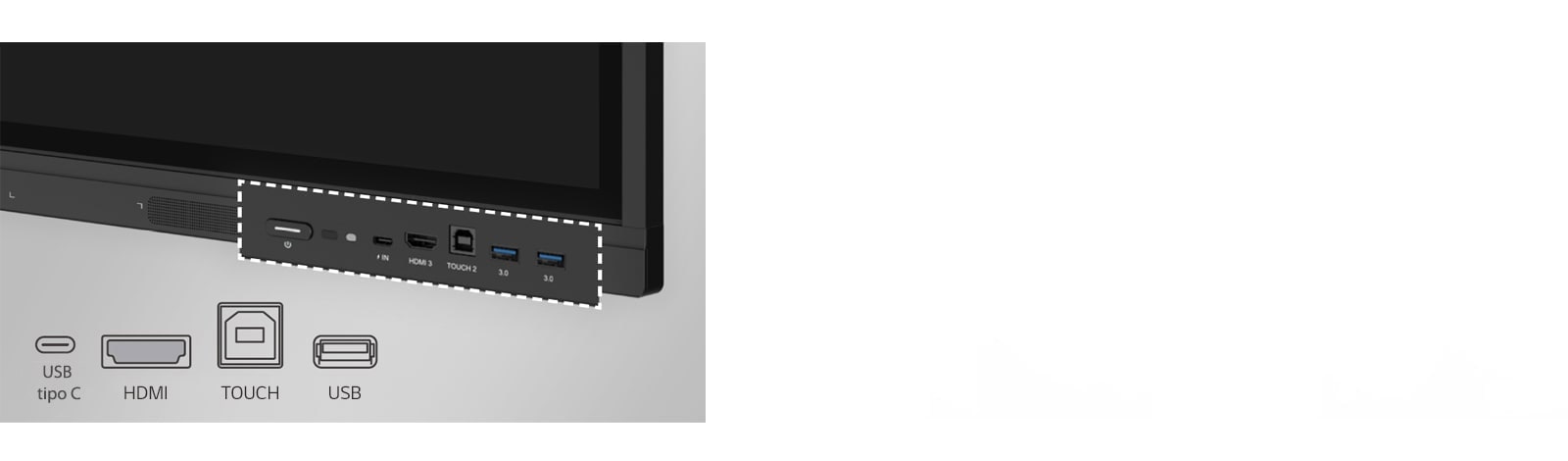O LG CreateBoard possui portas na parte frontal, como USB e HDMI.