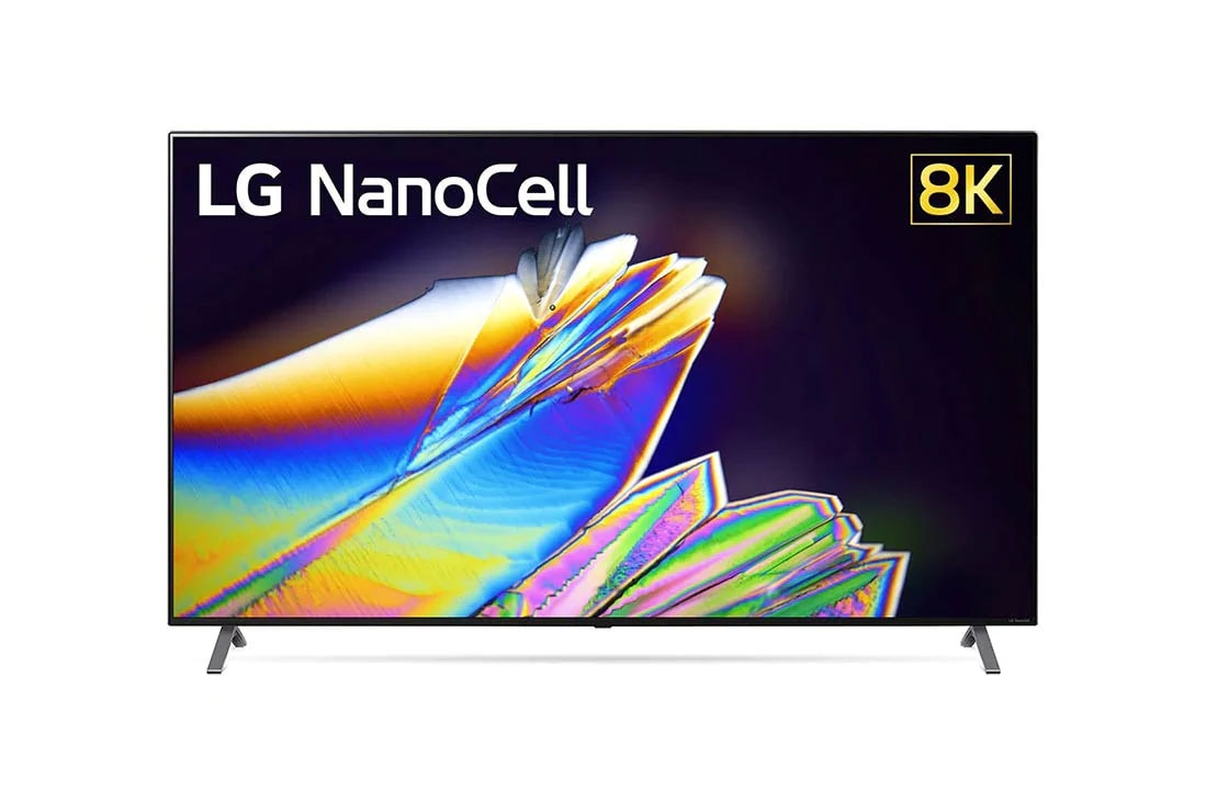 LG Smart TV LG 75'' 8K IPS NanoCell WiFi Bluetooth HDR Inteligência Artificial ThinQAI Google Assistente Alexa IOT, Visão frontal com imagem de preenchimento e logo, 75NANO95SNA