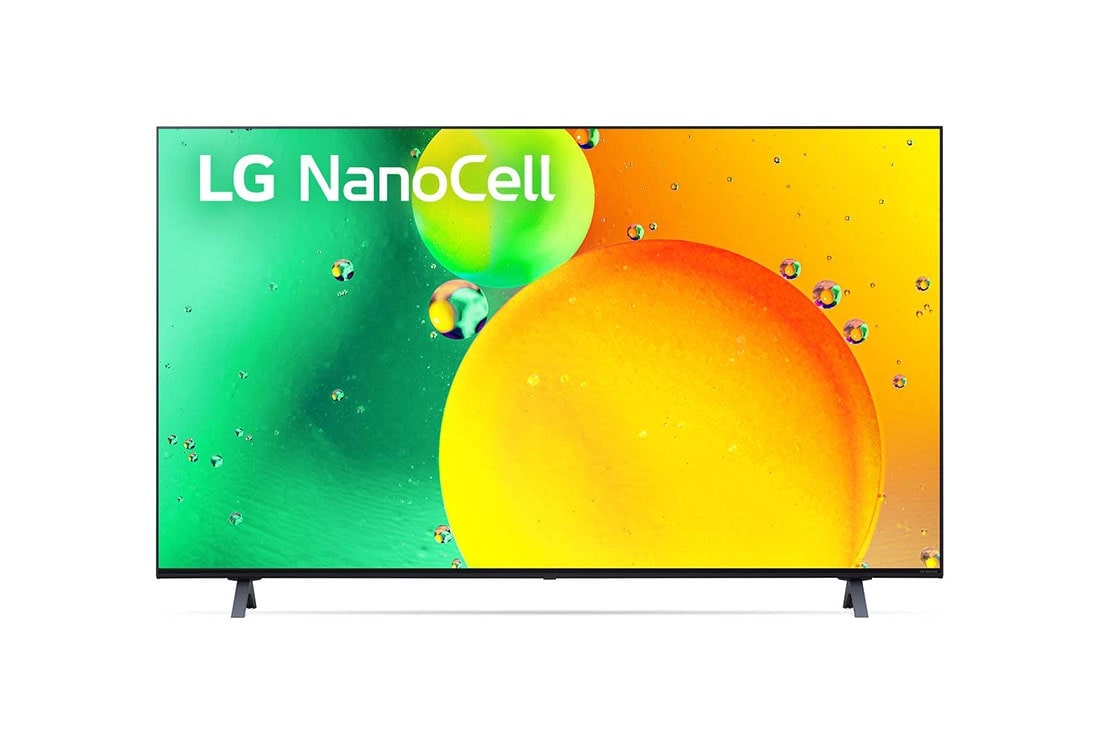 LG Smart TV LG NanoCell 65'' 4K Inteligência Artificial AI ThinQ Smart Magic Google Alexa 65NANO75SQA, Vista frontal da TV LG NanoCell, 65NANO75SQA