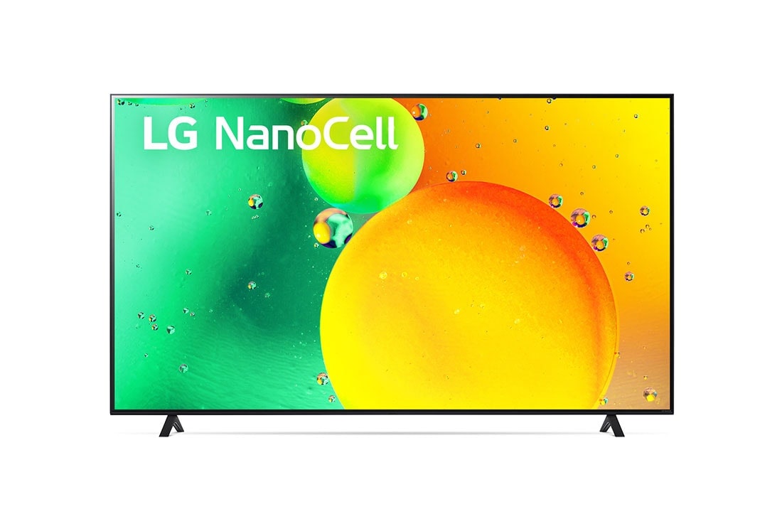 LG 2022 Smart TV LG 75'' 4K NanoCell 75NANO75 Inteligência Artificial AI ThinQ Smart Magic Google Alexa, Vista frontal da TV LG NanoCell, 75NANO75SQA